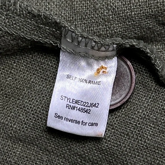 Aratta Silent Journey Olive Green Embroidered Ramie Duster Coat XL ED22J642 - Picture 8 of 13